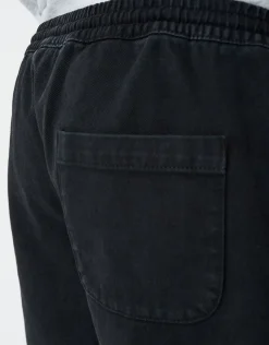Washed Twill Elastic Waist Shorts in Black