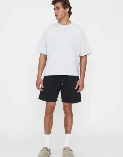 Washed Twill Elastic Waist Shorts in Sand