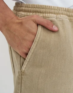 Washed Twill Elastic Waist Shorts in Sand