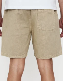 Washed Twill Elastic Waist Shorts in Sand