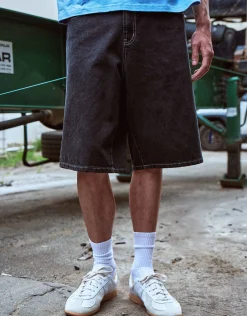 West Divison Baggy Fit Jorts in Black/white Stitch
