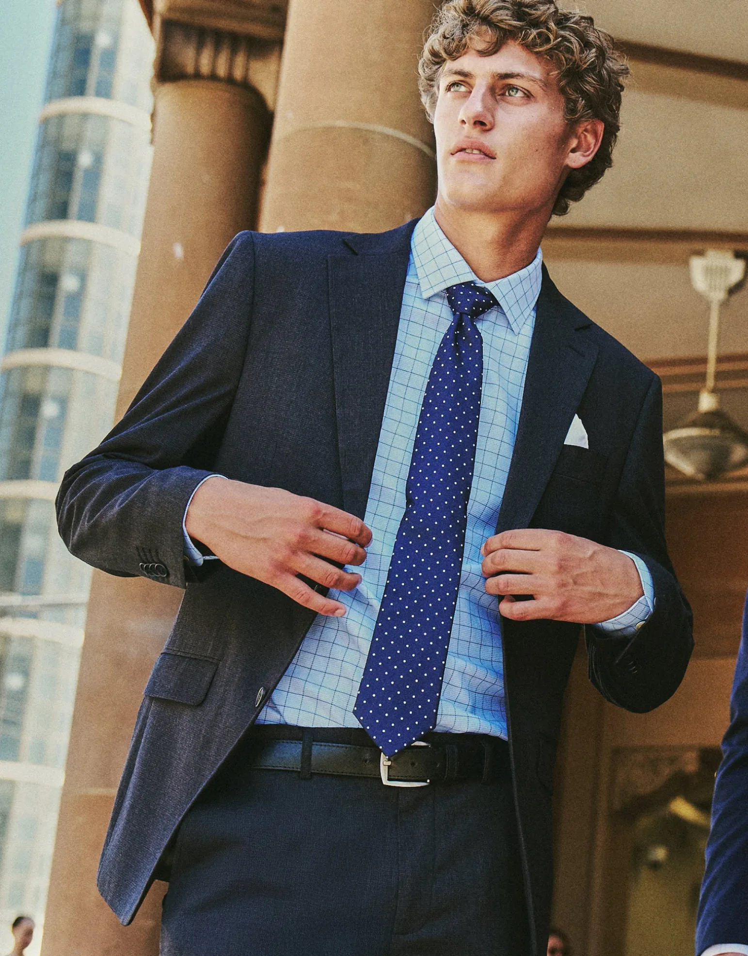 Window Grid Long Sleeve Dress Shirt in Light Blue