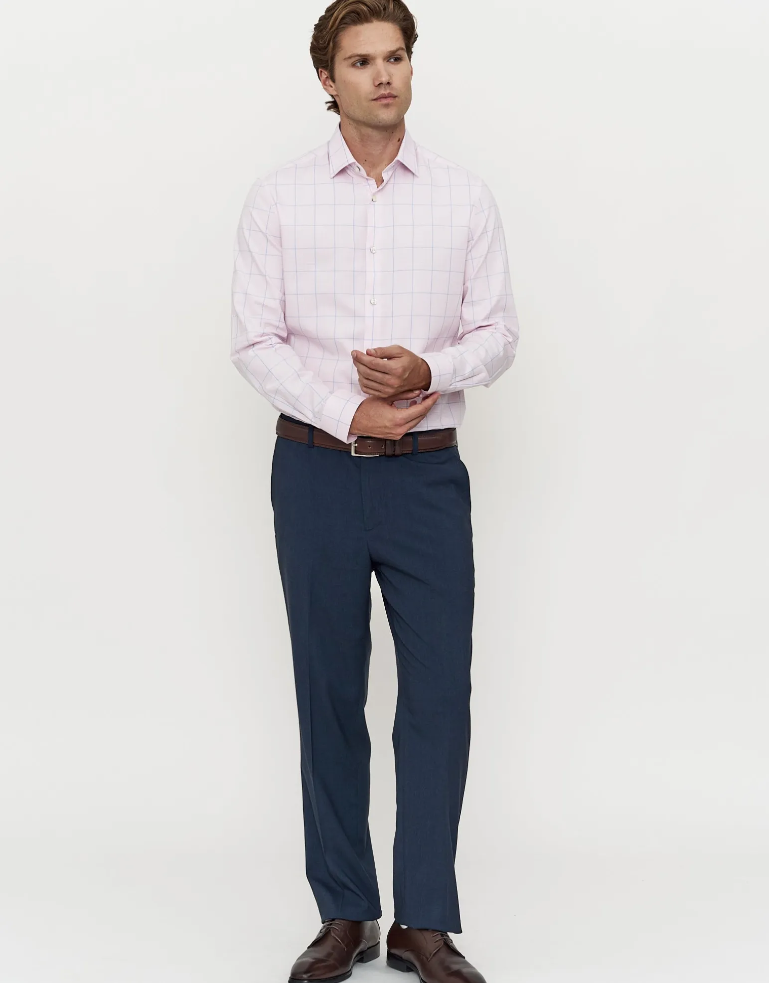 Window Grid Long Sleeve Dress Shirt in Light Blue