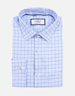 Window Grid Long Sleeve Dress Shirt in Light Blue