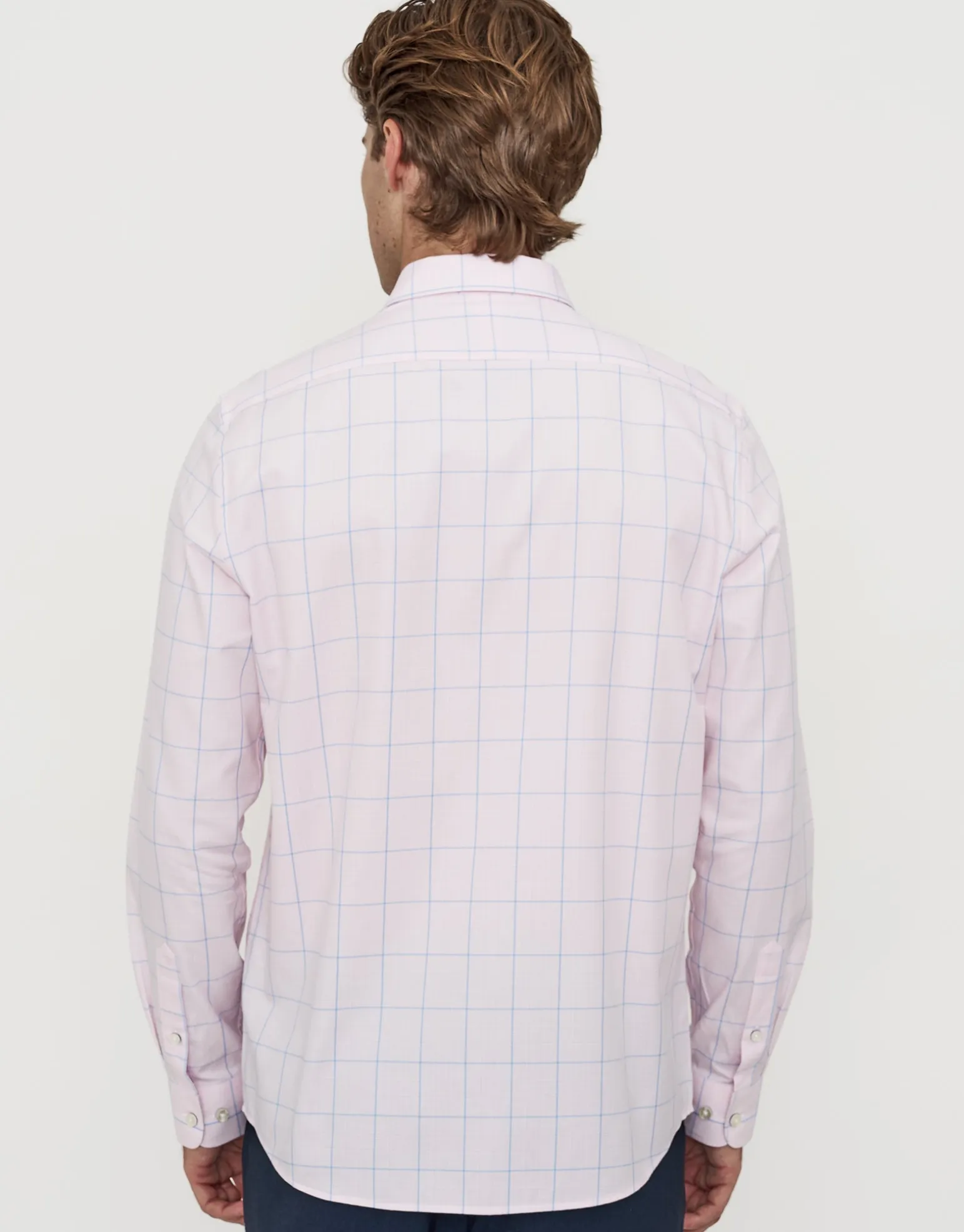 Window Grid Long Sleeve Dress Shirt in Light Blue
