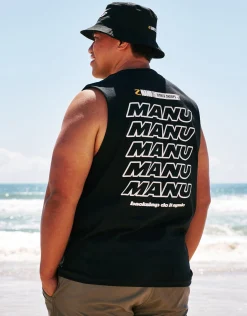 Z Manu World Champs Muscle Singlet in Solid Black